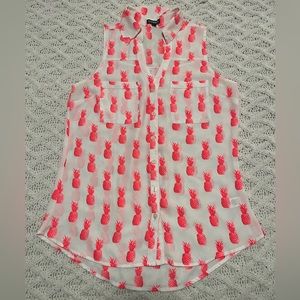 Express Women's Shirt Pineapple Sleeveless Pink - Size XS